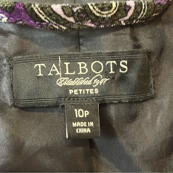 TALBOTS velour purple & black Paisley blazer size 10 petite fall winter career - Picture 6 of 7